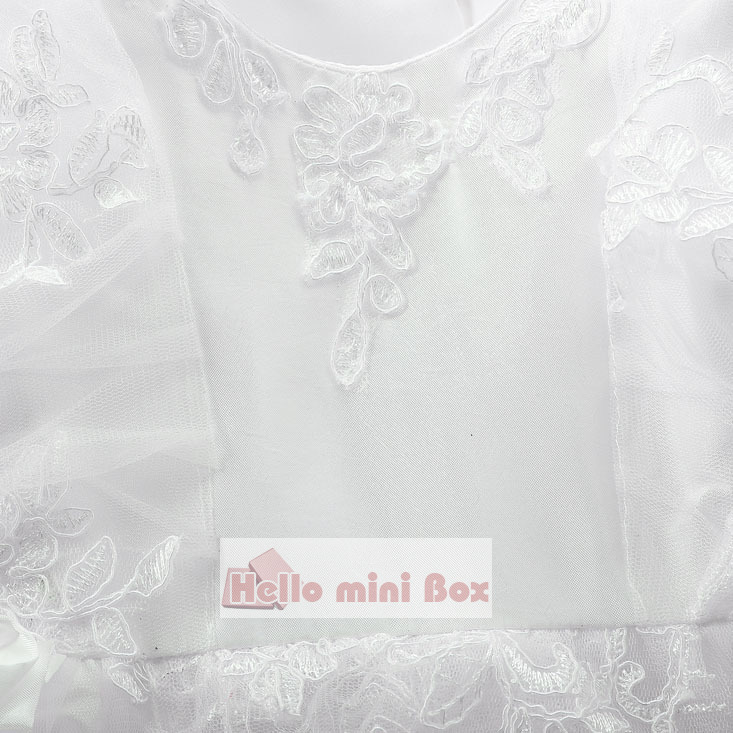 Multi-layer sleeves two fold decorative strips full lace christening dress