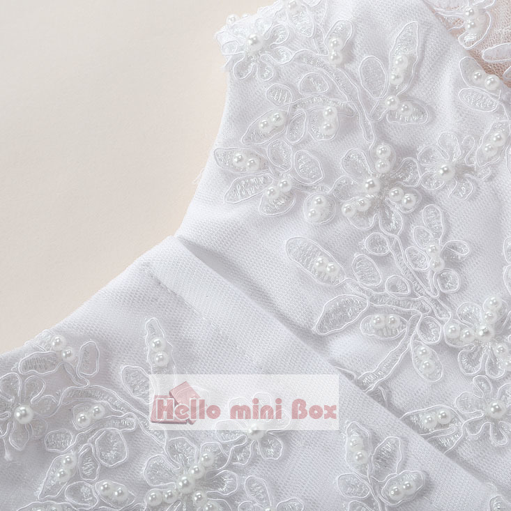 Stor blomma silke Lace handgjord pärla dop klänning med dekorativa band
