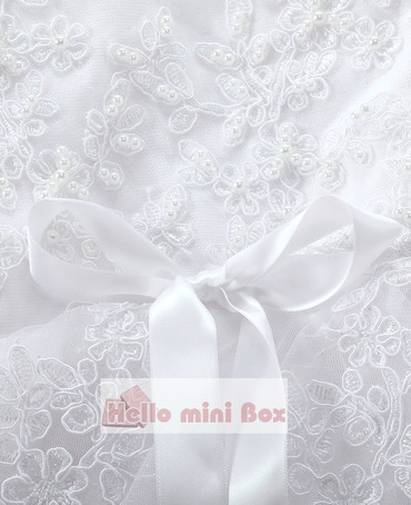 Big flower silk Lace handmade pearl christening dress with decorative ribbon